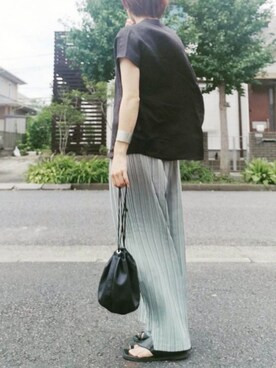 「ブラックリネン」｜RIyO.さん（レディース・157cm）の夏コーディネート