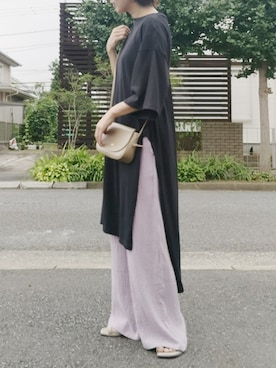 「パープル×黒」｜「アイテム（ワンピース/ドレス）」を使った、RIyO.さん（レディース・157cm）の夏コーディネート