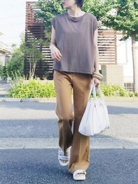 「LOWRYS FARM（ローリーズファーム）のウッドバングル　880326（バングル/リストバンド）」を使った、RIyO.さん（レディース・157cm）の夏コーディネート