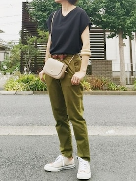 「LOWRYS FARM（ローリーズファーム）のウッドバングル　880326（バングル/リストバンド）」を使った、RIyO.さん（レディース・157cm）の夏コーディネート