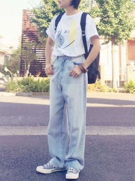 「LOWRYS FARM（ローリーズファーム）のウッドバングル　880326（バングル/リストバンド）」を使った、RIyO.さん（レディース・157cm）の夏コーディネート