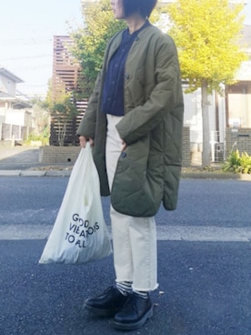 「ボーダーソックス」｜「アイテム（ジャケット/アウター）」を使った、RIyO.さん（レディース・159cm）の秋コーディネート