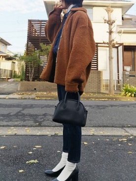 「ZOZO（ゾゾ）のスリムテーパードデニムパンツ［WOMEN］（デニムパンツ）」を使った、RIyO.さん（レディース・159cm）の冬コーディネート