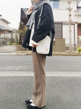 「ボーダーニット」｜「アイテム（バレエシューズ）」を使った、RIyO.さん（レディース・159cm）の冬コーディネート