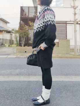「タイツ×靴下」｜「アイテム（バレエシューズ）」を使った、RIyO.さん（レディース・159cm）の冬コーディネート