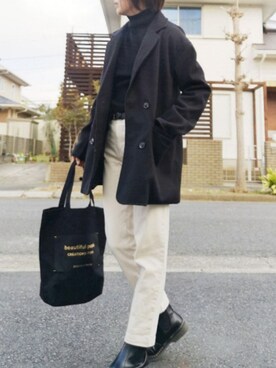 「JUNOAH（ジュノア）のアイテム（ダウンジャケット/コート）」を使った、RIyO.さん（レディース・159cm）の冬コーディネート