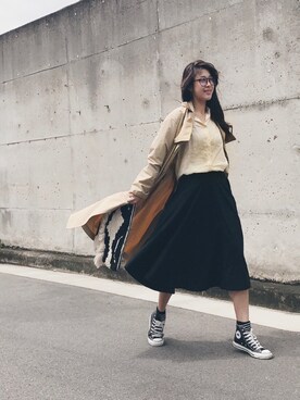 「リネンシャツ」｜「アイテム（トレンチコート）」を使った、miyacoさん（レディース・163cm）の春コーディネート
