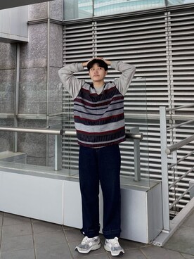 「roroyaのアイテム（デニムパンツ、ブルー系）」を使った、Lanxさん（レディース・167cm）の冬コーディネート
