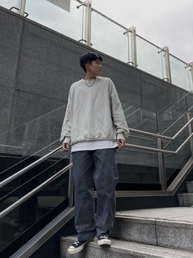 「roroyaのアイテム（Tシャツ/カットソー、ホワイト系）」を使った、Lanxさん（レディース・167cm）の冬コーディネート