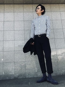「BLACK LABEL CRESTBRIDGE（ブラックレーベル・クレストブリッジ）のアイテム（シャツ/ブラウス）」を使った、Y.Suginoさん（メンズ・180cm）の春コーディネート