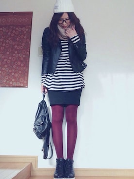 「服バカ」｜「アイテム（ライダースジャケット）」を使った、shimaさん（レディース・164cm）の秋コーディネート