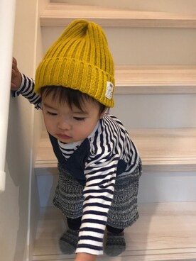 「1歳6ヶ月」｜「アイテム（ニットキャップ/ビーニー）」を使った、ayaさん（キッズ・70cm）の冬コーディネート
