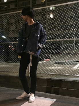 「MONKEY TIME（モンキータイム）のアイテム（デニムジャケット）」を使った、mizushimaさん（メンズ・174cm）の秋コーディネート