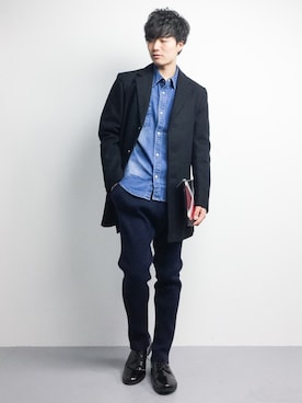 「BLACK LABEL CRESTBRIDGE（ブラックレーベル・クレストブリッジ）のアイテム（バッグ）」を使った、武井一輝さん（メンズ・173cm）の冬コーディネート
