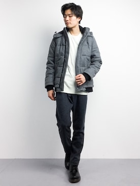 「ADPOSION（アドポーション）のアイテム（ダウンジャケット/コート）」を使った、武井一輝さん（メンズ・173cm）の冬コーディネート