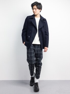 「COMME CA ISM（コムサイズム）のアイテム（ピーコート）」を使った、武井一輝さん（メンズ・173cm）の冬コーディネート