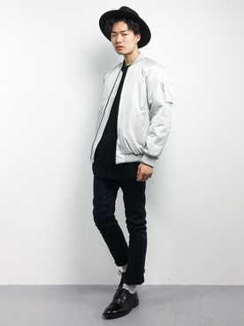 「HARE（ハレ）のアイテム（MA-1）」を使った、武井一輝さん（メンズ・173cm）の冬コーディネート