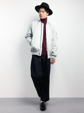 「HARE（ハレ）のアイテム（MA-1）」を使った、武井一輝さん（メンズ・173cm）の冬コーディネート