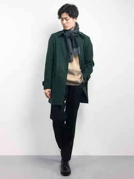 「Denime（ドゥニーム）のアイテム（ステンカラーコート）」を使った、武井一輝さん（メンズ・173cm）の冬コーディネート