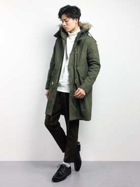 「HARE（ハレ）のアイテム（モッズコート）」を使った、武井一輝さん（メンズ・173cm）の冬コーディネート