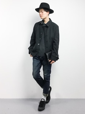 「ZIP FIVE（ジップファイブ）のアイテム（ピーコート）」を使った、武井一輝さん（メンズ・173cm）の冬コーディネート