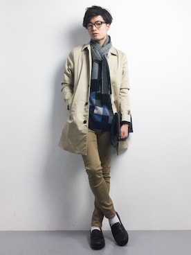 「STUDIOUS（ステュディオス）のアイテム（ステンカラーコート）」を使った、武井一輝さん（メンズ・173cm）の冬コーディネート
