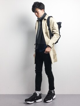 「STUDIOUS（ステュディオス）のアイテム（ステンカラーコート）」を使った、武井一輝さん（メンズ・173cm）の冬コーディネート