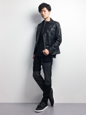 「JOURNAL STANDARD relume（ジャーナルスタンダード　レリューム）のアイテム（ライダースジャケット）」を使った、武井一輝さん（メンズ・173cm）の冬コーディネート