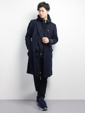 「tk.TAKEO KIKUCHI（ティーケータケオキクチ）のアイテム（チェスターコート）」を使った、武井一輝さん（メンズ・173cm）の冬コーディネート