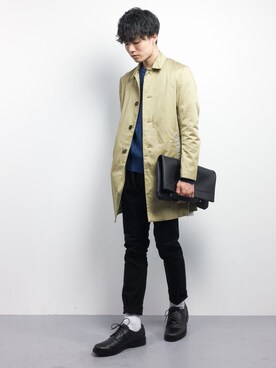 「STUDIOUS（ステュディオス）のアイテム（ステンカラーコート）」を使った、武井一輝さん（メンズ・173cm）の冬コーディネート