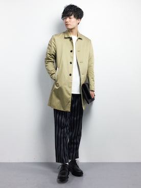 「STUDIOUS（ステュディオス）のアイテム（ステンカラーコート）」を使った、武井一輝さん（メンズ・173cm）の冬コーディネート