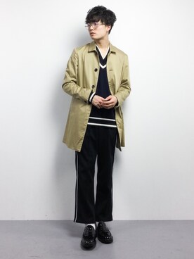 「STUDIOUS（ステュディオス）のアイテム（ステンカラーコート）」を使った、武井一輝さん（メンズ・173cm）の冬コーディネート