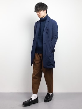 「STUDIOUS（ステュディオス）のアイテム（チェスターコート）」を使った、武井一輝さん（メンズ・173cm）の冬コーディネート