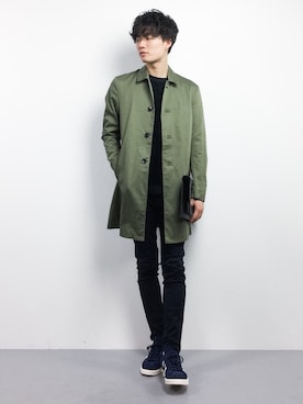 「STUDIOUS（ステュディオス）のアイテム（ステンカラーコート）」を使った、武井一輝さん（メンズ・173cm）の冬コーディネート