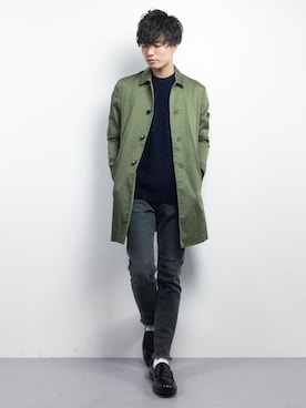 「STUDIOUS（ステュディオス）のアイテム（ステンカラーコート）」を使った、武井一輝さん（メンズ・173cm）の冬コーディネート