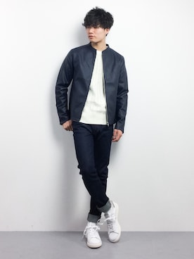 「WEGO（ウィゴー）のアイテム（ライダースジャケット）」を使った、武井一輝さん（メンズ・173cm）の冬コーディネート