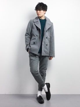 「WEGO（ウィゴー）のアイテム（ピーコート）」を使った、武井一輝さん（メンズ・173cm）の冬コーディネート