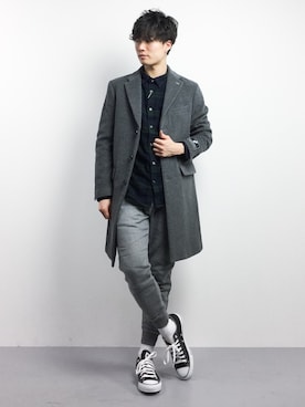 「URBAN RESEARCH（アーバンリサーチ）のアイテム（チェスターコート）」を使った、武井一輝さん（メンズ・173cm）の冬コーディネート