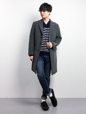 「URBAN RESEARCH（アーバンリサーチ）のアイテム（チェスターコート）」を使った、武井一輝さん（メンズ・173cm）の冬コーディネート