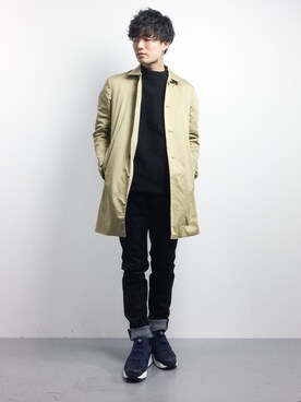 「STUDIOUS（ステュディオス）のアイテム（ステンカラーコート）」を使った、武井一輝さん（メンズ・173cm）の冬コーディネート