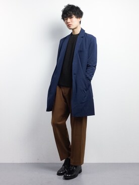 「STUDIOUS（ステュディオス）のアイテム（チェスターコート）」を使った、武井一輝さん（メンズ・173cm）の冬コーディネート