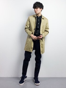 「STUDIOUS（ステュディオス）のアイテム（ステンカラーコート）」を使った、武井一輝さん（メンズ・173cm）の冬コーディネート