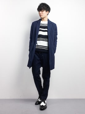 「STUDIOUS（ステュディオス）のアイテム（チェスターコート）」を使った、武井一輝さん（メンズ・173cm）の冬コーディネート