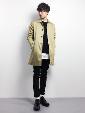 「STUDIOUS（ステュディオス）のアイテム（ステンカラーコート）」を使った、武井一輝さん（メンズ・173cm）の冬コーディネート