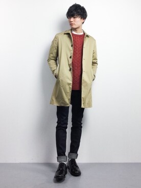 「STUDIOUS（ステュディオス）のアイテム（ステンカラーコート）」を使った、武井一輝さん（メンズ・173cm）の冬コーディネート