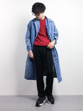 「JUNRED（ジュンレッド）のアイテム（ステンカラーコート）」を使った、武井一輝さん（メンズ・173cm）の冬コーディネート