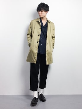 「STUDIOUS（ステュディオス）のアイテム（ステンカラーコート）」を使った、武井一輝さん（メンズ・173cm）の冬コーディネート
