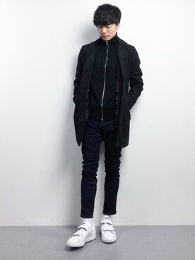 「L.H.P（エルエイチピー）のアイテム（チェスターコート）」を使った、武井一輝さん（メンズ・173cm）の冬コーディネート