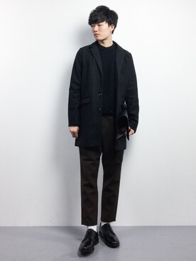 「L.H.P（エルエイチピー）のアイテム（チェスターコート）」を使った、武井一輝さん（メンズ・173cm）の冬コーディネート