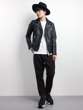 「L.H.P（エルエイチピー）のアイテム（ライダースジャケット）」を使った、武井一輝さん（メンズ・173cm）の冬コーディネート